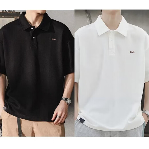 Camisa de solapa japonesa de UKUHPK Camisa de algodón de manga corta de manga corta y versátil Tendencia de cuello suelto G691 Black + Gray M [sugerido 90-110Jin [Jin iguala 0.5 kg]]]