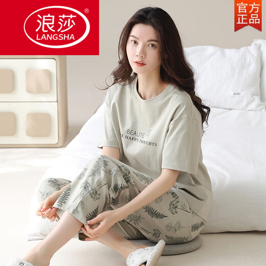 Langsha 2025 Coton Pyjama Femme Set Summer Coton Purs à manches courtes Panton Cartoon Corée Les vêtements de style coréen peuvent être usés en plein air en été Y9721 m (suggéré 75-95jin [Jin est égal à 0,5 kg]))