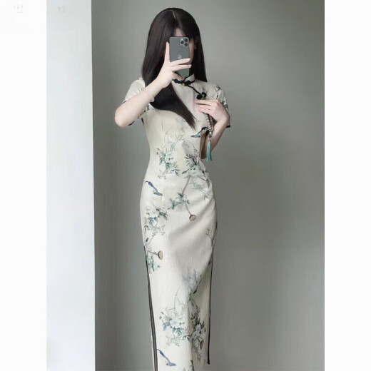 AEMAPE新中式温婉复古民国风旗袍2025夏季新款年轻款少女改良连衣裙长款 719 L 建议95-105斤