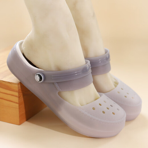 GPHF Japanese thick-soled soft-soled clogs for women in summer, wedge-heeled non-slip beach sandals, jelly-heeled slippers for outer wear, tea gray 35, suitable for feet of size 36