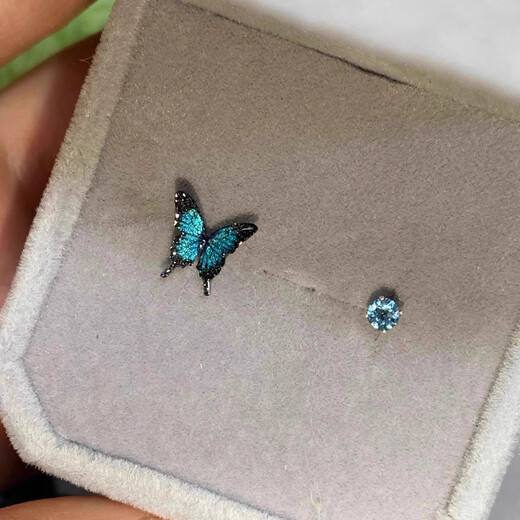 Core luxury blue butterfly earrings for girls, light luxury, high-end niche design, high-end, clear and simple, mini exquisite earrings for women, blue butterfly