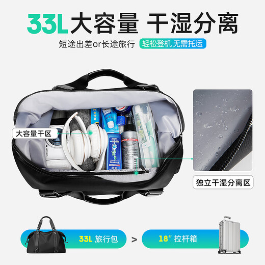 Marco Leiden Travel Bag Men's Large Capacity Business Travel Luggage Bag Sports Fitness Bag Handbag MR8066 Elite Black