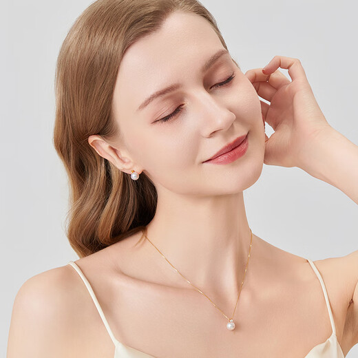 Kawamori Little Bulb Akoya Seawater Pearl Necklace 18K Gold Princess Diana Diamond Pendant Neck Clavicle Chain 8-8.5MM 18K Diamond Mirror Aurora Silver Chain