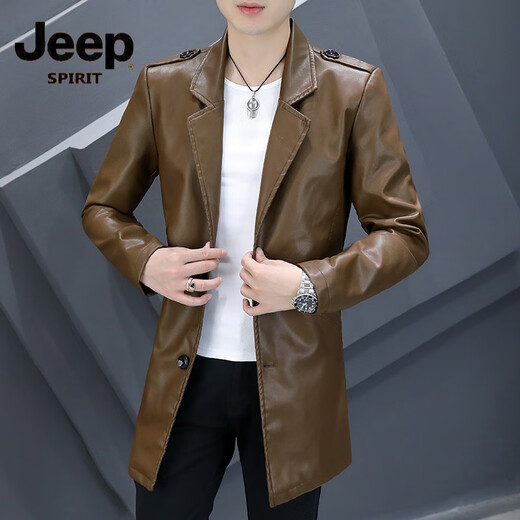 Jeep Spirit Leder Windbreaker Herren mitten im koreanischen Stil Slim Herrenjacke Anzug Kragen Imitation Leder Jacke Geschäft Casual plus Samtmantel Schwarz 8810 Lederjacke m