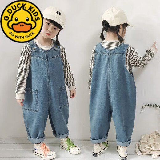 G.Duckkids Kinderhose koreanische Version Frühling und Herbst 2025 Neue Produkte Girls Overalls Lose Denim Baby niedlich großer PP-Overall Hellblau-Baby Overalls 100 geeignet für 90-100 cm Alter 3-4 Jahre alt