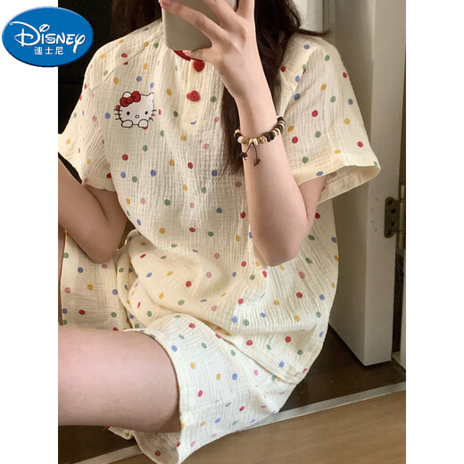 
DISNEY Disney Day Single Girls Pajamas Double Layer Gauze Parent-Child Baby Boys Fashion Summer Thin Shorts Colored Cat Cotton Shorts Shorts 150