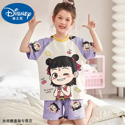
Disney baby girls pajamas thin summer short-sleeved ice silk modal children girl Nezha 2025 home clothing new set Cherry Nezha powder [cool, breathable, skin-friendly and comfortable 160 Recommended 150-160cm Recommended height 150