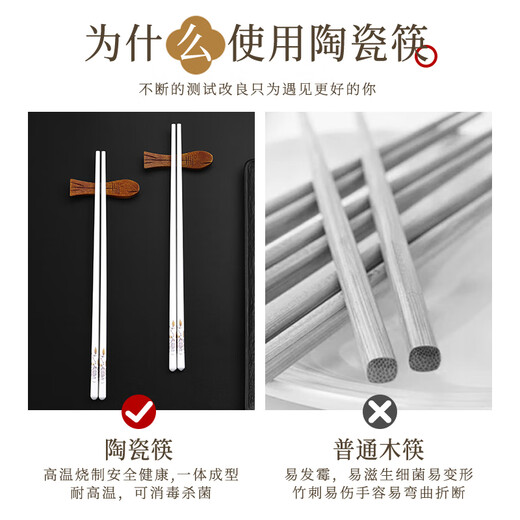 Jingyouyu Jingdezhen ceramic chopsticks, non-slip, easy to clean, anti-mildew, national style, high temperature resistance, household chopsticks, national color, Tianxiang, anti-slip, anti-fall, 10 pairs, rice spoons, high temperature resistance, easy to clean