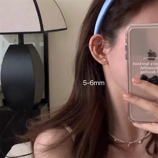 Yousheku freshwater pearl earrings, seed-free white purple pink bare pearls, plain nails, s925 silver flat round steamed bun beads for ear piercing, wife gift, purple pearl earrings, about 5-6mm