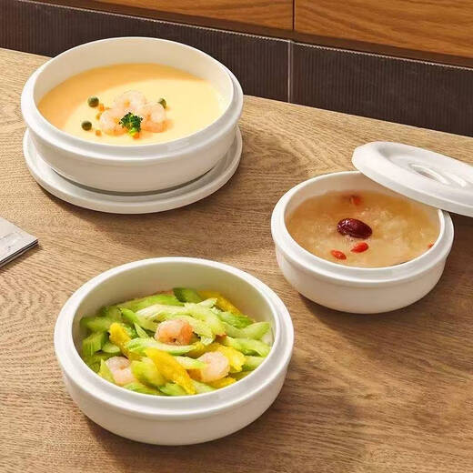Baijie ceramic steamed egg bowl, household steaming bowl with lid for stewed eggs and egg custard, 2025 new water-proof stewed steaming dish, stew pot, 5-inch steamed egg/steaming dish (500ML with lid)