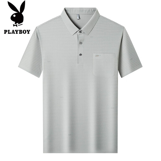 花花公子高档轻奢冰丝短袖t恤男士2025夏季薄款舒适时尚免烫透气POLO衫 杏色-15286 M 165