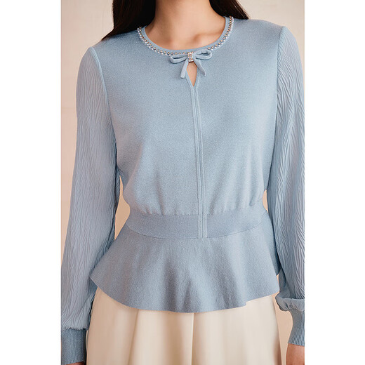 Yiner (Yiner) speziell ausgewählte Feder 2025 [Slim Taille] Perlfaser Bogen gefälschter zweiteiliger Pullover hellblau 3xl 46