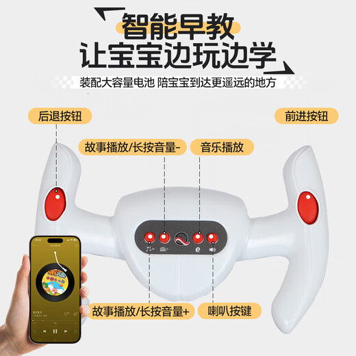 Sinico children's kart four-wheel 3-10 years old electric 6-12 years old without installation can be used as a portable toy car for adults. White [double battery + Bluetooth + long body + remote control] Early education music, birthday gift for boys and girls