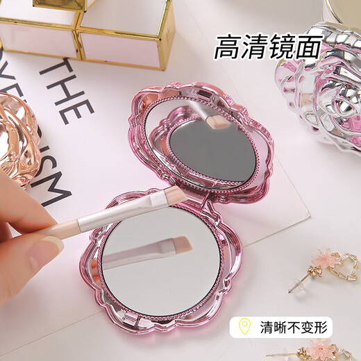Electroplated rose cosmetic mirror HD foldable outdoor portable LED portable small mirror simple ins style dormitory use ordinary apricot color