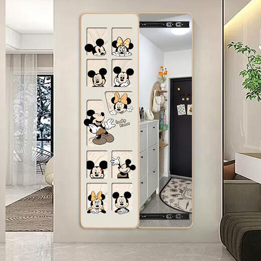 三栖虎米奇隐藏式全身推拉镜子装饰画挂画试衣壁画玄关隐形穿衣镜子 憨6197 30*120cm厚3.2默认左推拉圆角框