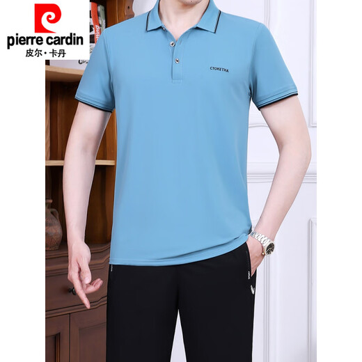 皮尔卡丹（pierre cardin）夏季款中老年男士爸爸装翻领薄款冰丝短袖短裤宽松大码运动服套装 691牛仔蓝 2XL 建议140斤---160斤体恤+裤子