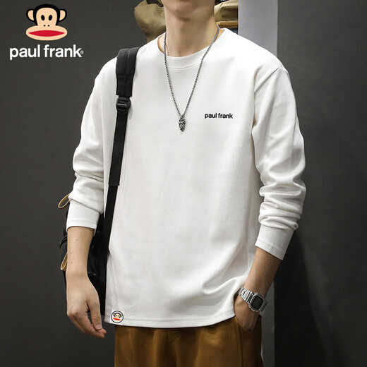 Big Mouth Monkey (paul frank) long-sleeved T-shirt men's spring and autumn heavyweight cotton sweatshirt men's bottoming shirt trendy brand jacket men's white L