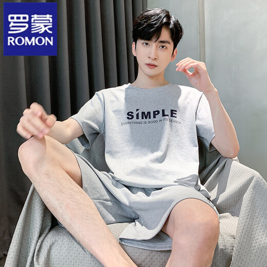 Romon Summer Set Herren Kurzarm Pyjamas dünne Baumwolle Freizeit Plus-Größe Teen Home Kleidung Lose zweiteiler Set D9928 L Männer