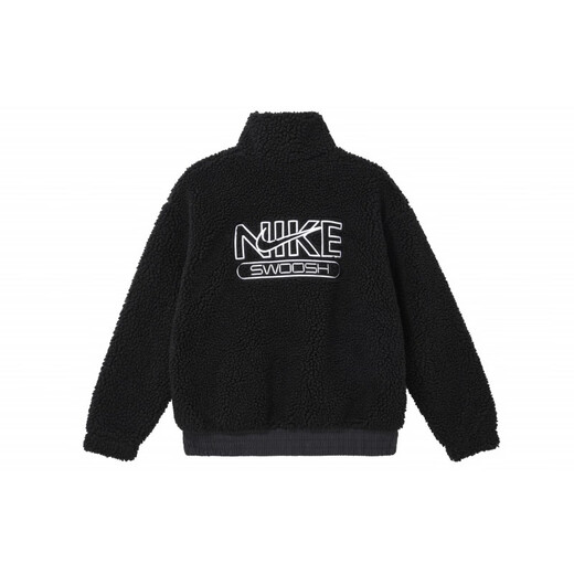 NIKEW Nsw Swsh Plsh Jkt Solid Color Sports and Casual Standing Collar Lambsewel Warm Jacket Women's Black XXS