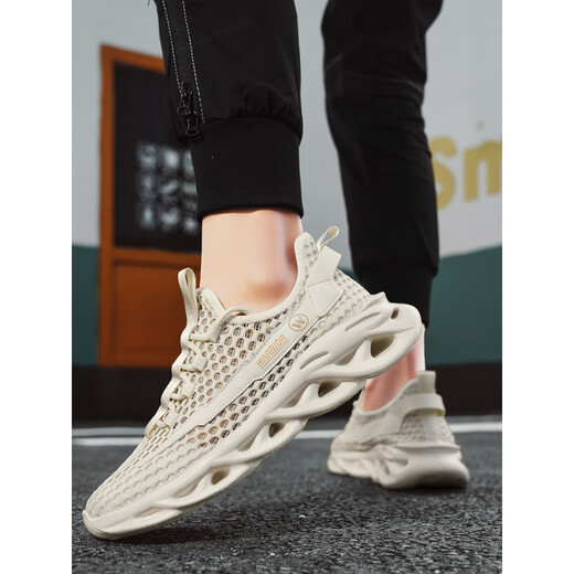 Huili summer men's shoes ice silk mesh hole breathable shoes men's super light stomp feel sports coconut shoes running hollow black [Autumn and winter waterproof style] YC3893 41