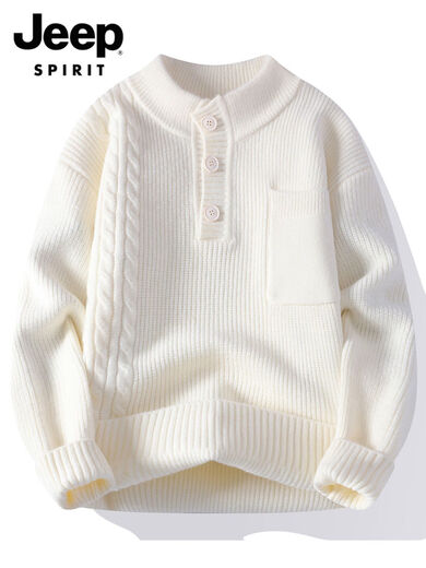 JEEP SPIRITJEEPSPIRIT Henry Collar Sweater Men's 2025 Autumn Trendy Loose Casual Youth Knitted Sweater Men 25663 Burgundy M