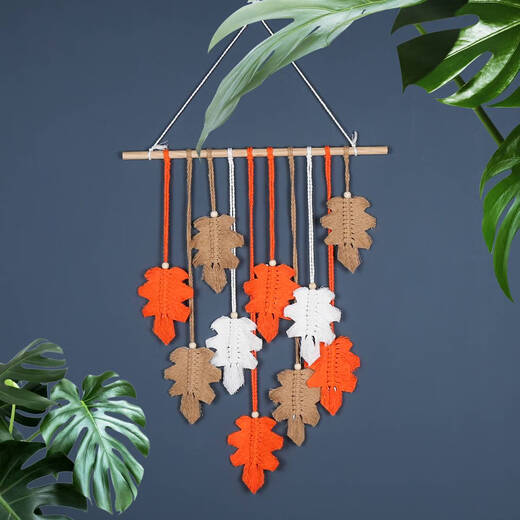 Zhongshangguan cross-border new ins leaf woven tapestries and pendants decoration home art fresh decorative room wall hanging SJ3291C dark green as picture