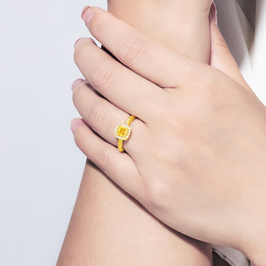 Ming Diamond International Yellow 18k Gold Ring Women's au750 Small Sugar Cube Inlaid Ring Fashionable Versatile Ring Birthday Gift for Girlfriend