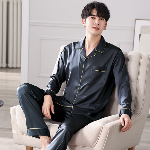 
Odifen Odifen pajamas men's summer ice silk cool long sleeves light and breathable spring and autumn casual daddy's home suit 01Q1098 men L [Suggested 100-130Jin [Jin equals 0.5 kg]]
