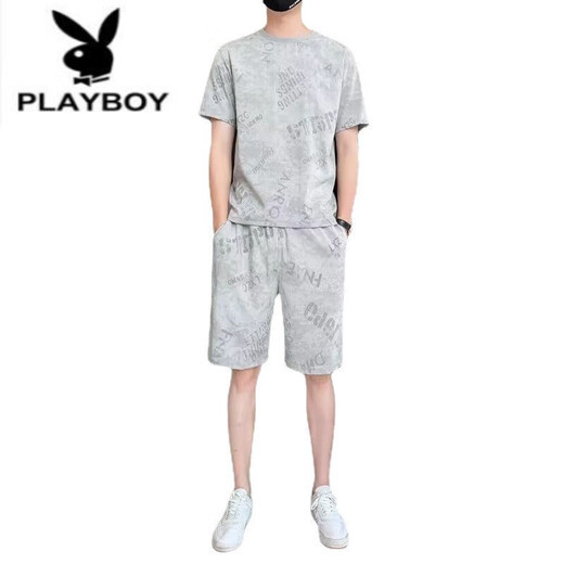 Playboy (Playboy) Pure Cotton 2023 Camiseta de manga corta de seda de seda nueva Conjunto de camisetas de dos piezas para hombres Tendencia de verano suelta de verano 671 set de gris claro l 110jin [Jin equivale a 0.5 kg] -130Jin [Jin equivale a 0.5 kg]