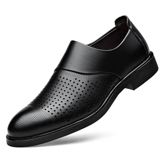 Spring and summer men's middle-aged and elderly father's shoes Baita business casual men's leather shoes hollow soft leather middle-aged sandals leather shoes 6189 black hollow style 44