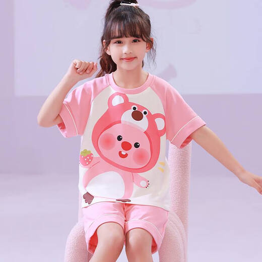 
Children's pajamas pure cotton short-sleeved summer thin beaver Ruby Loppy cartoon little girl home clothing set 6629# Pikachu 125 size 14 height-135CM