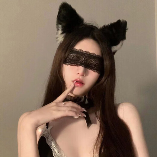 DUTRIEUX cat ear headband female cos cat ear headband female hair accessory rabbit ear headwear couple fun bell collar eye mask cat ear headband + lace eye mask + bell collar