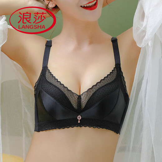 浪莎（LangSha）内衣女大小胸聚拢防下垂收副乳调整型无钢圈厚薄款美背文胸罩蕾丝 灰色套装 70A 32B【上薄下厚】
