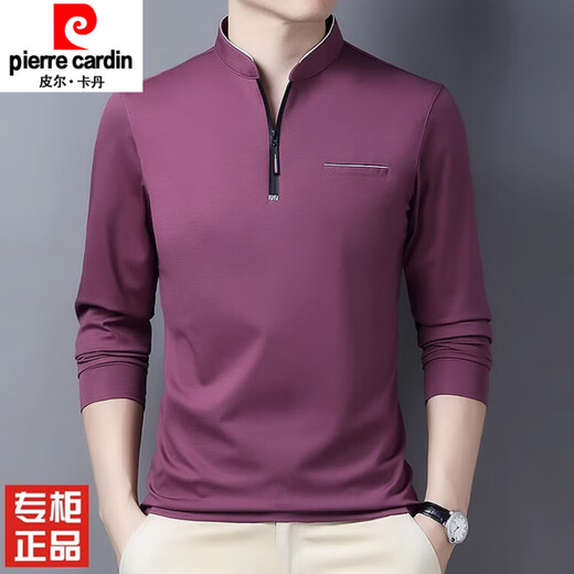 Pier Cardin spring small stand-up collar men's long-sleeved T-shirt half-zipper body shirt fashionable casual middle-aged single-piece men's top P6623 dark blue M 165