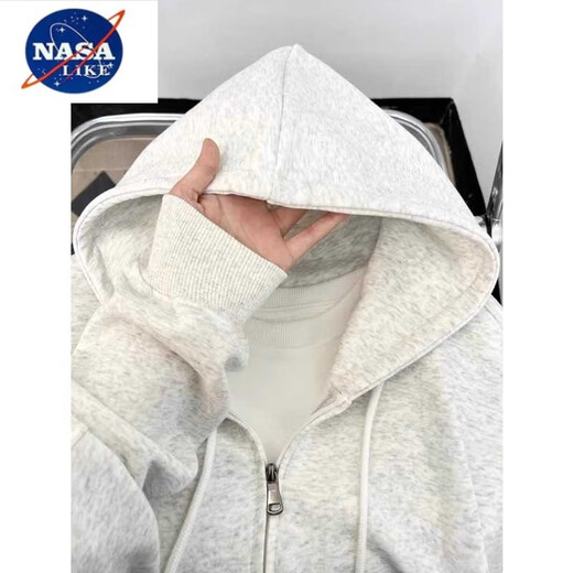 NASALIKE Американский свободный повседневный спортивный кардиган с капюшоном и бархатной утолщенной бархатной толстовкой, мужская осенне-зимняя тяжелая хлопчатобумажная куртка белого и серого цвета, обычная версия L рекомендуется 110-130Jin Jin равен 0,5 кг d