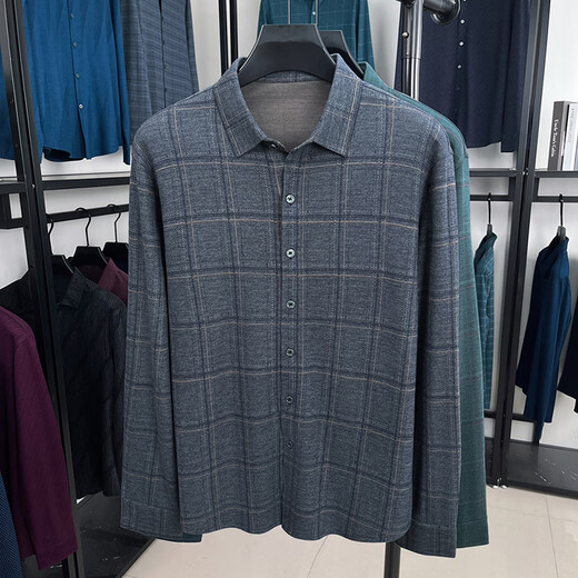 
Hengyuanxiang long-sleeved shirt men with wool spring and autumn business casual daddy top middle-aged and elderly winter thickened plaid shirt G15053 medium gray M [100-120Jin[Jin equals 0.5 kg]]