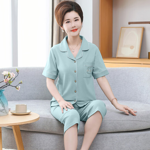 Pajama de cárdigan de la madre yalu para mujeres en algodón de verano Pantalones de manga corta de manga corta Madres de mediana edad y ancianas