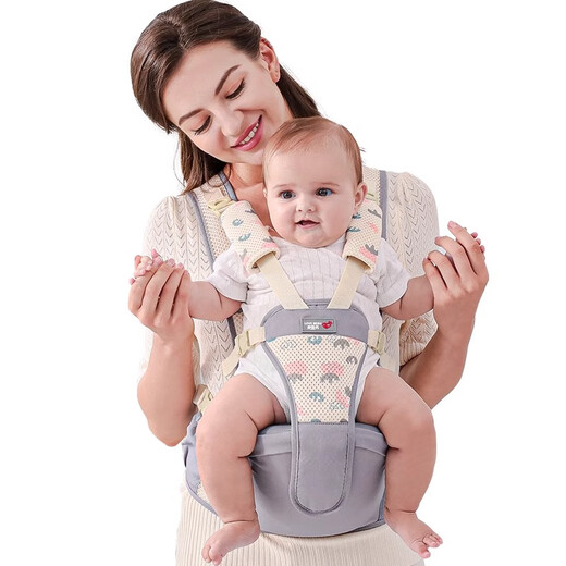 JCZS Tabouret allemand Baby Baby Lightweight Quatre-Season Baby tenant une ceinture d'artefacte Bénégeuse Multi-fonction étreint et s'assoit sur le banc en sortant de Haze Grey - Breathable Model (non attaché au cou)