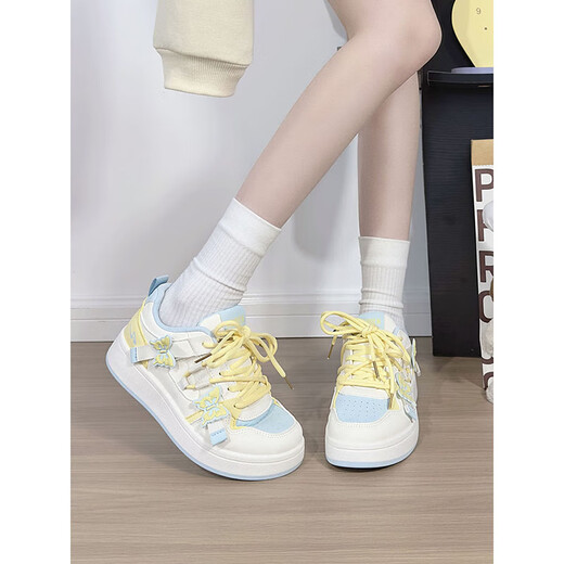 Renbische Matcha Green Butterfly kleine weiße Schuhe Frauen neue modische und vielseitige Freizeitschuhe Frauen dicker alleinerer koreanischer Boardschuhe weiße Lan Yellow 37