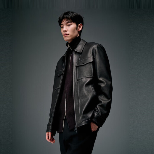 Peacebird Herren -Kleidung [echte Lederjacke] Jacke Herren Revers Casual Top Trendy Winterjacke Herren schwarz 1 (fair) m