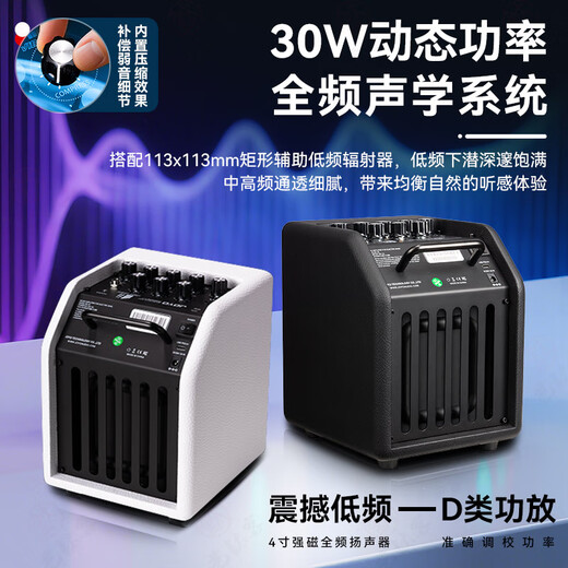 JOYO Electric Bass Speaker BA-30 Portable Electric Bass Speaker OTG Live Recording Bluetooth Play and Sing Bass Speaker SF BA-30 White + Monitoring Headphones Black