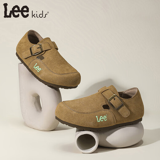 LEE KIDS Children's Shoes Autumn New Children's Wear-Resistant Casual Shoes for Boys and Adults One-Piece Birkenstock Shoes Soft-soled Leather Shoes for Girls Camel 26 Recommended Foot Length 160mm