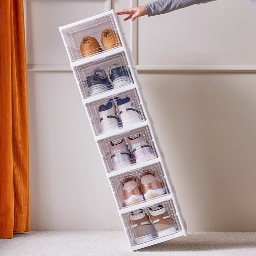 Nature House installation-free shoe cabinet shoe box transparent foldable all-in-one shoe storage box high-end entrance door shoe shelf white-6 layers installation-free thickened material