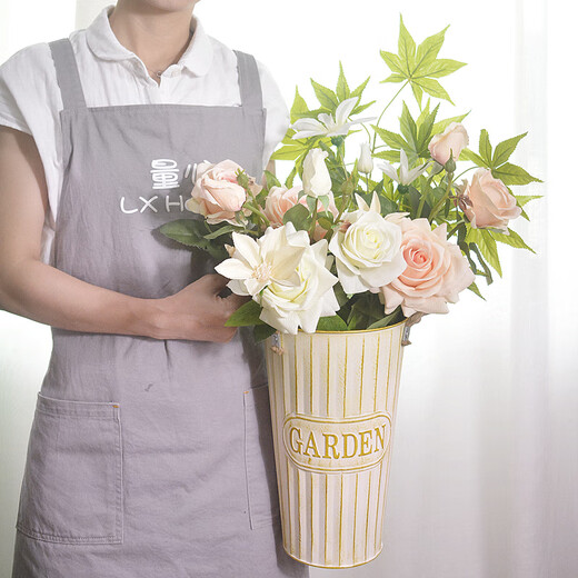 Wake-up Flower Eimer Haushaltsfenster Blumenladen getrocknete Blumen Blumenarrangement Nordische Balkon Shop Dekoration Blumengeräte Sn1478 Retro Weiß (mittelgroße Höhe 30 cm) Breite 18x Höhe 30 cm