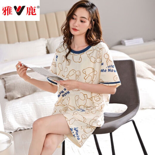 雅鹿100纯.棉睡衣女士夏季薄款短袖七分裤夏天家居服套装 6624 高品质纯棉 XXXL 150斤一165斤