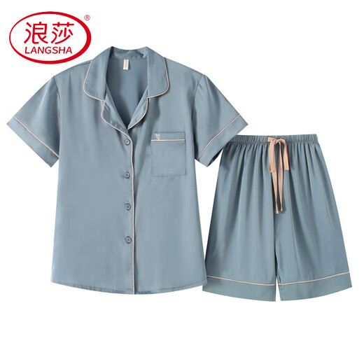 浪莎轻奢短袖短裤睡衣女式高端新款夏天纯色真绸缎套装薄款休闲家居服 3899豆沙色 L (体重99到108)