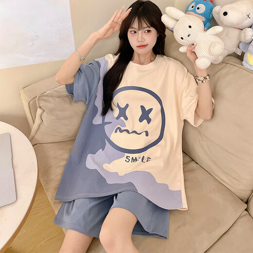 Giselen Puppy Pyjamas à manches courtes pour femmes, style mignon Fat MM Home Vêtements en deux pièces 2025 Summer Style 280 # Line Puppy + 693 Black Smiling M Suggestions [70-95Jin [Jin est égal à 0,5 kg]]]