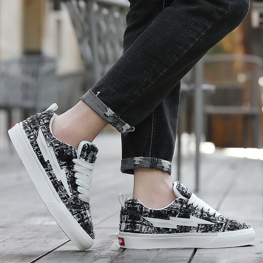 LIGHTNING X STORM Picasso paintings co-branded Xiaoxiang style casual lightning bread shoes couple canvas sports board shoes men and women D6227 dark cloud black 41