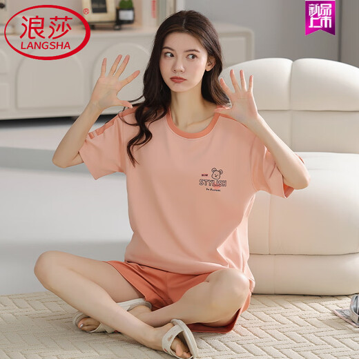 Langsha (Langsha) reines Baumwollsommer-Pyjamas Frauen Pullover Pyjamas Sommer Kurzarmshorts bequem und lässig nach Hause Kleidung Z9856 M [Vorgeschlagen 80-100jin [Jin gleich 0,5 kg] tragen]