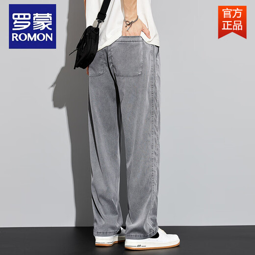 Romon Summer Fino Tennis Jeans Men sueltos Retrascas Pantalones de pierna ancha Hombres Seda de seda de seda Men Men YM-1048 Gray M